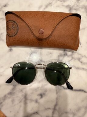 Ray-Ban Silver Frame Sunglasses with Green Lenses